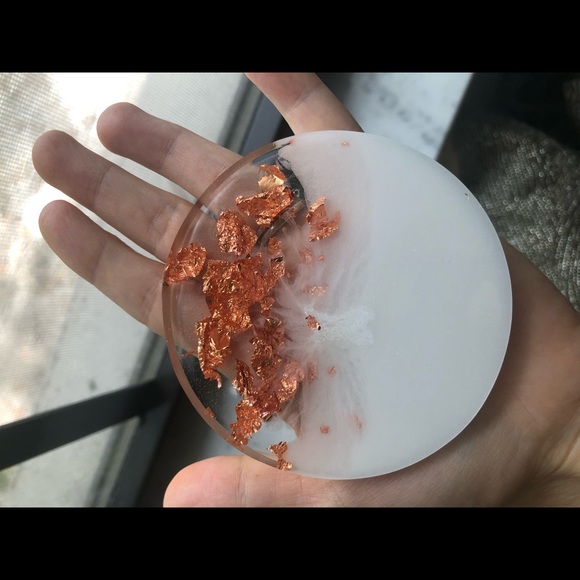 Copper/Rose Gold & White Coaster Set With Holder - Picture 8 of 14